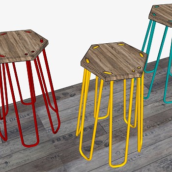 15现代金属椅子金属工业风凳子吧凳sketchup草图模型下载