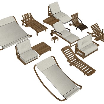 13户外 休闲椅躺椅摇椅泳池椅sketchup草图模型下载
