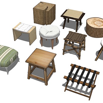 20不板凳矮凳凳子实木坐墩坐凳柱子坐凳椅子sketchup草图模型下载