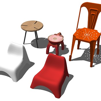 22工业风椅子儿童座椅椅子板凳 凳子 换鞋凳 休闲凳 组合sketchup草图模型下载
