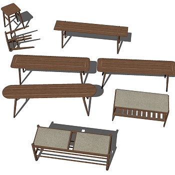 新中式矮凳组合sketchup草图模型下载