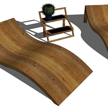 现代异形家具沙发公共座椅躺椅室外户外休闲实木躺椅sketchup草图模型下载 (7)