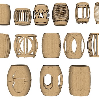 202 中式鼓凳圆凳圆墩边几sketchup草图模型下载