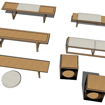 201中式凳子矮凳坐垫床尾凳床尾踏坐凳sketchup草图模型下载