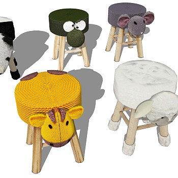 200儿童动物小凳子儿童动物矮凳座椅坐凳儿童家具椅子凳子sketchup草图模型下载