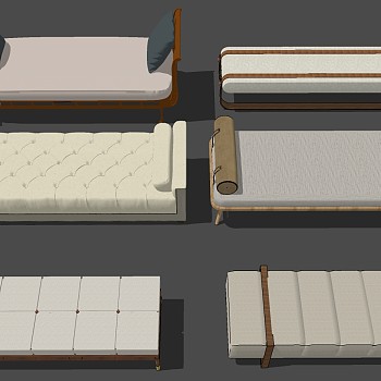 108新中式现代简欧式床尾凳床尾踏沙发踏卧榻sketchup草图模型下载