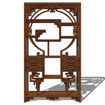 中式博古架草图su模型下载 (3)