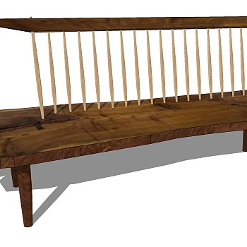 103中式实木大板原木座椅坐凳长条椅子sketchup草图模型下载