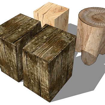 101中式实木木头座椅坐凳坐墩凳子sketchup草图模型下载
