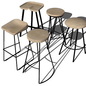 22现代金属铁艺实木吧台椅吧凳sketchup草图模型下载