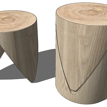 原木木头矮凳圆凳坐墩坐凳sketchup草图模型下载