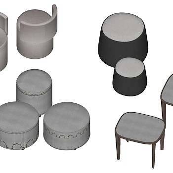 167现代异形座椅凳子坐墩坐凳板凳sketchup草图模型下载
