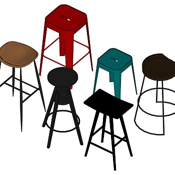 13工业风金属椅子吧椅凳子组合sketchup草图模型下载