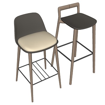 10现代实木简约吧台椅单椅组合sketchup草图模型下载