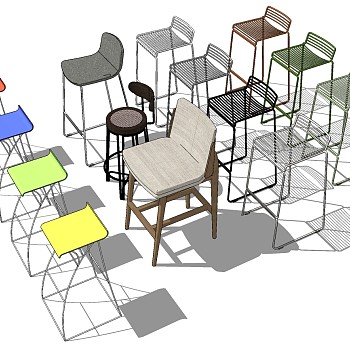 现代透明铁艺椅子吧椅sketchup草图模型下载