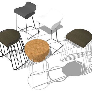 8工业风现代金属铁艺椅子吧椅sketchup草图模型下载