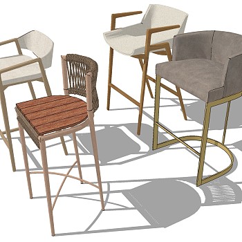 6北欧实木简约椅子吧椅sketchup草图模型下载