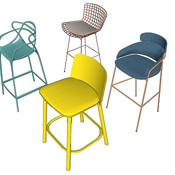 5现代北欧金属椅子吧椅sketchup草图模型下载