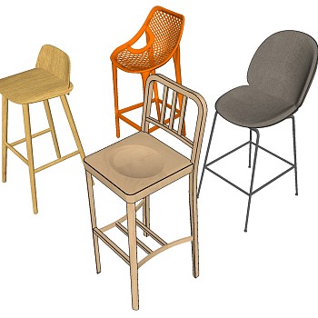 4现代椅子吧椅sketchup草图模型下载