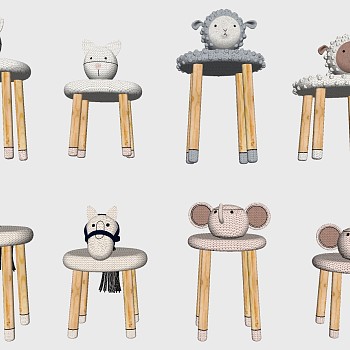 40北欧现代儿童房卡通造型椅子板凳凳子椅子sketchup草图模型下载