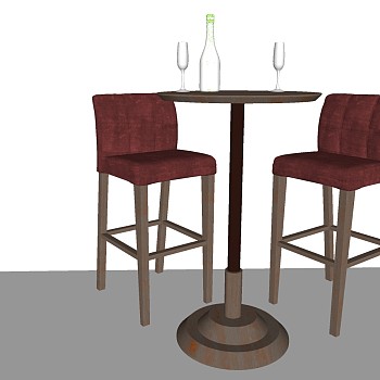 现代美式实木吧台吧椅吧凳摆件sketchup草图模型下载