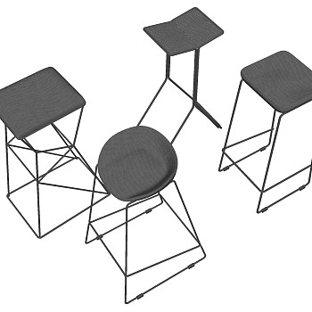 现代北欧金属吧台凳椅sketchup草图模型下载