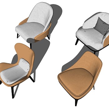 16现代北欧休息椅单人休闲椅子组合sketchup草图模型下载