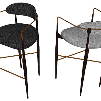 北欧现代金属吧台吧椅吧凳sketchup草图模型下载
