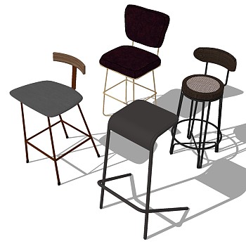 北欧现代吧台吧椅吧凳sketchup草图模型下载