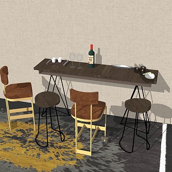 北欧工业风现代吧台吧椅吧凳sketchup草图模型下载