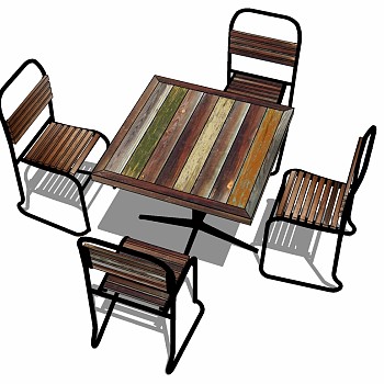 地中海欧式户外餐桌椅su草图模型下载 (4)