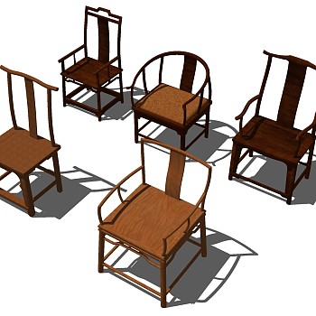 23中式实木单人休闲椅子圈椅太师椅官帽椅sketchup草图模型下载