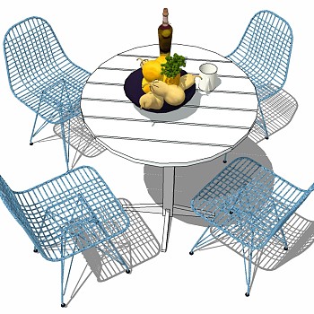 地中海欧式户外餐桌椅su草图模型下载 (8)