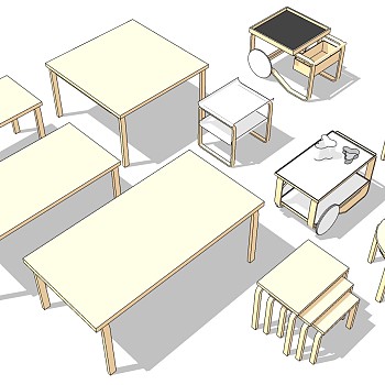 34北欧现代餐桌备餐桌圆凳sketchup草图模型下载