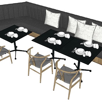 16现代餐厅餐桌椅卡座sketchup草图模型下载