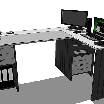 (11)北欧简约实木电脑桌写字台电脑SketchUp草图模型下