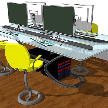 (5)现代网吧工位电脑桌椅子SketchUp草图模型下