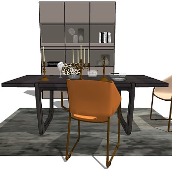 14现代简约单人金属椅子桌子餐桌椅储物柜装饰柜摆件组合sketchup草图模型下载