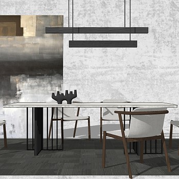24北欧现代餐桌椅实木单人沙发椅子大理石桌子吊灯sketchup草图模型下载