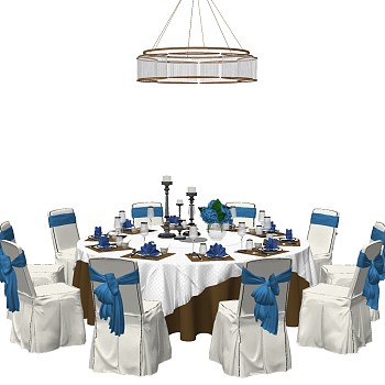 22现代单人沙发椅子宴会桌餐桌椅茶具吊灯组合sketchup草图模型下载