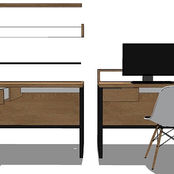 现代实木桌子写字桌写字台 SketchUp草图模型下(4)