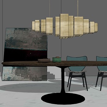 15北欧现代餐桌椅子吊灯组合sketchup草图模型下载