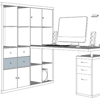 北欧现代简约实木橱柜储物柜电脑桌SketchUp草图模型下