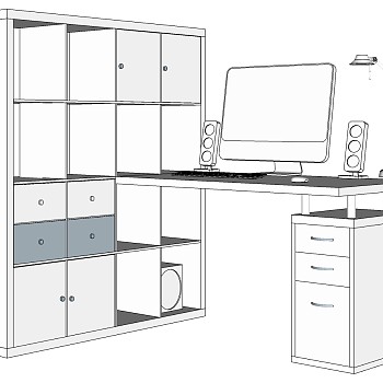 北欧现代简约实木橱柜储物柜电脑桌SketchUp草图模型下