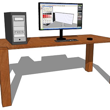 现代简约实木桌子电脑电脑桌组合 SketchUp草图模型下(4)