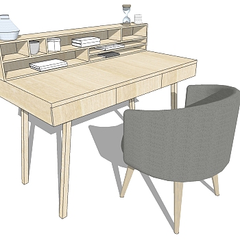 现代简约实木桌子电脑桌椅子SketchUp草图模型下 (1)