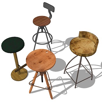 工业风现代实木吧台吧椅吧凳sketchup草图模型下载