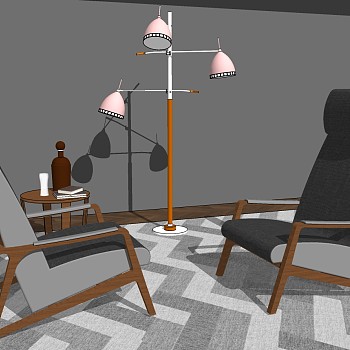 19北欧现代单人休闲椅子落地灯沙发边几sketchup草图模型下载
