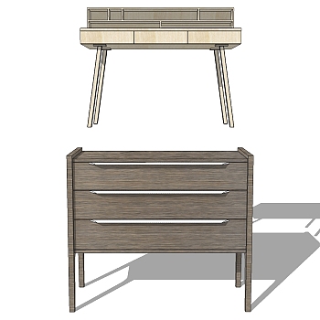 5现代北欧简约床头柜梳妆台边柜sketchup草图模型下载