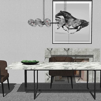 18现代北欧单人沙发椅子金属大理石桌子餐桌椅子吊灯壁炉sketchup草图模型下载